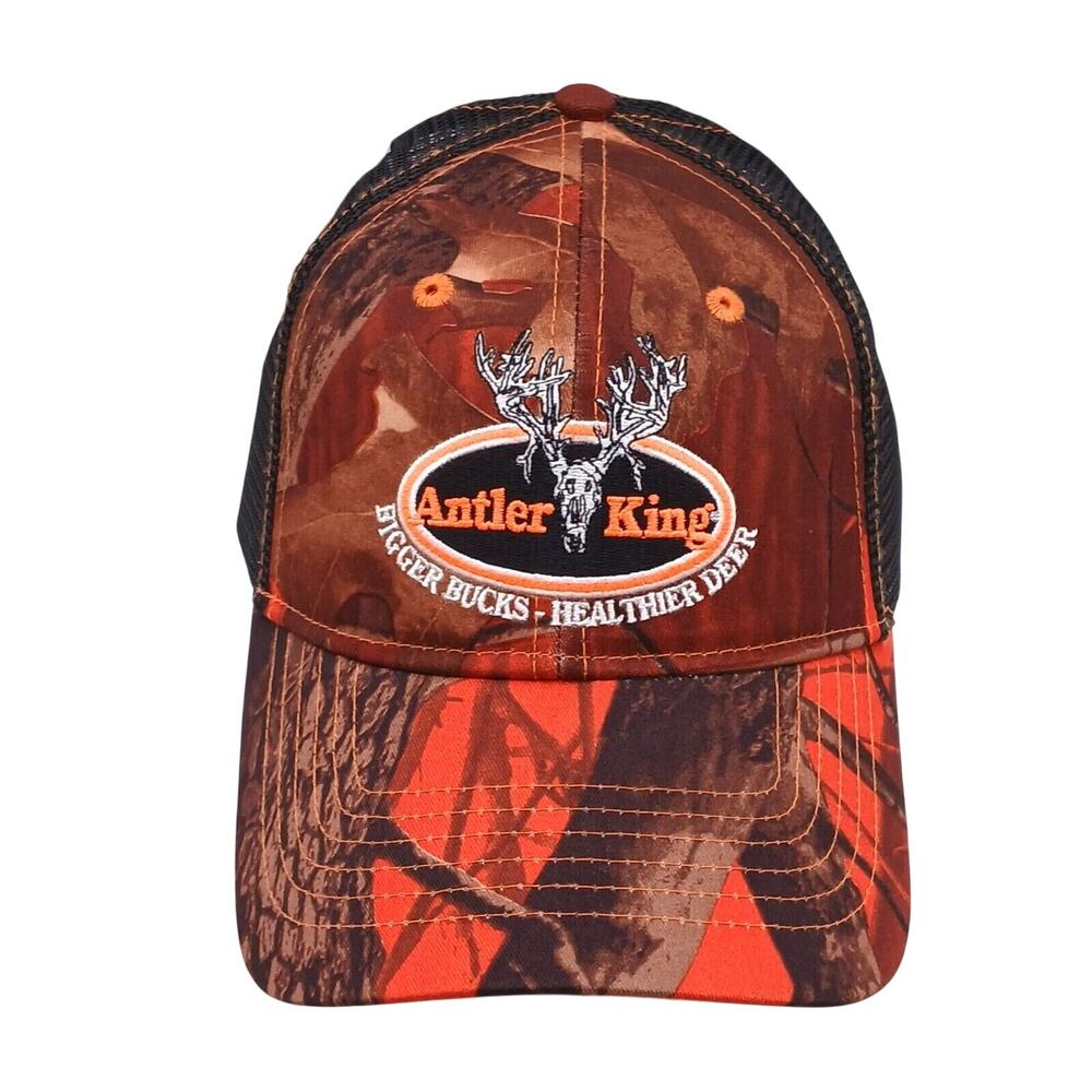 Antler King Bigger Bucks Mesh Trucker Cap Snap Back Orange Embroidery Deer